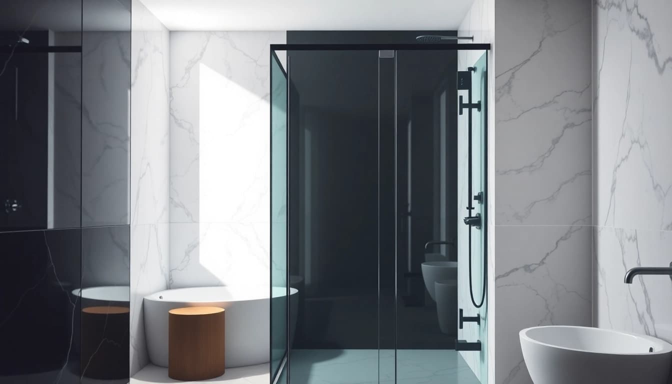 Stylish black shower door enhances a modern bathroom, showcasing elegance and functionality.