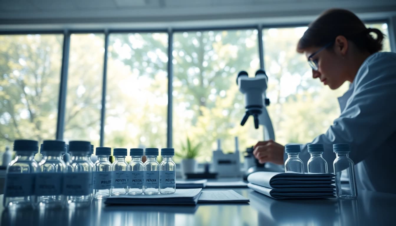 Explore peptide research at https://hydroresearchpeptides.com/ in a bright laboratory.