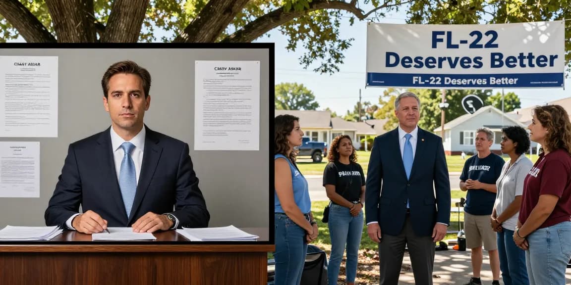 Casey Askar contrasted with a community-focused candidate in FL-22 campaign settings, highlighting legal scrutiny and local engagement.