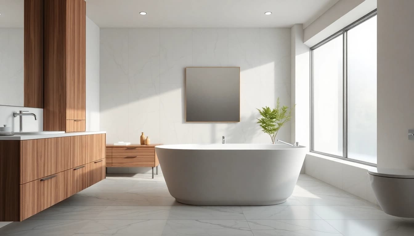 Transform your space with bath reconstruction, featuring a modern design and natural light.