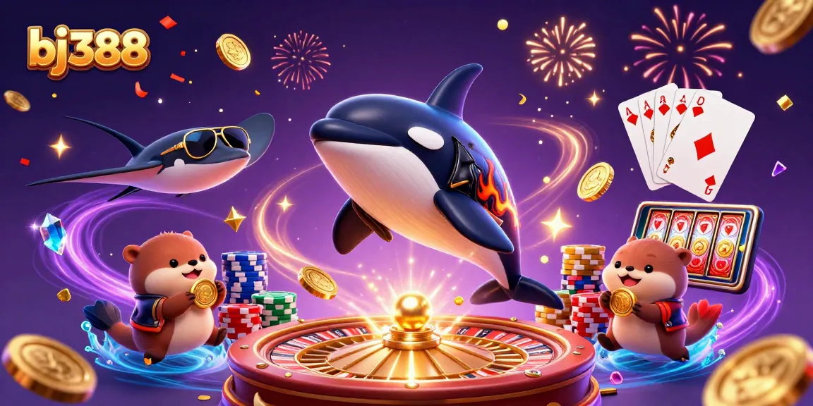 Experience high-energy gambling at bj388 with thrilling games and vibrant celebrations in this animated scene.