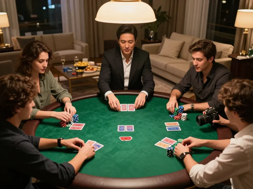 Pemain SBOBET88 merencanakan strategi dalam malam poker ramah di rumah, chip dan kartu menciptakan suasana yang menarik.