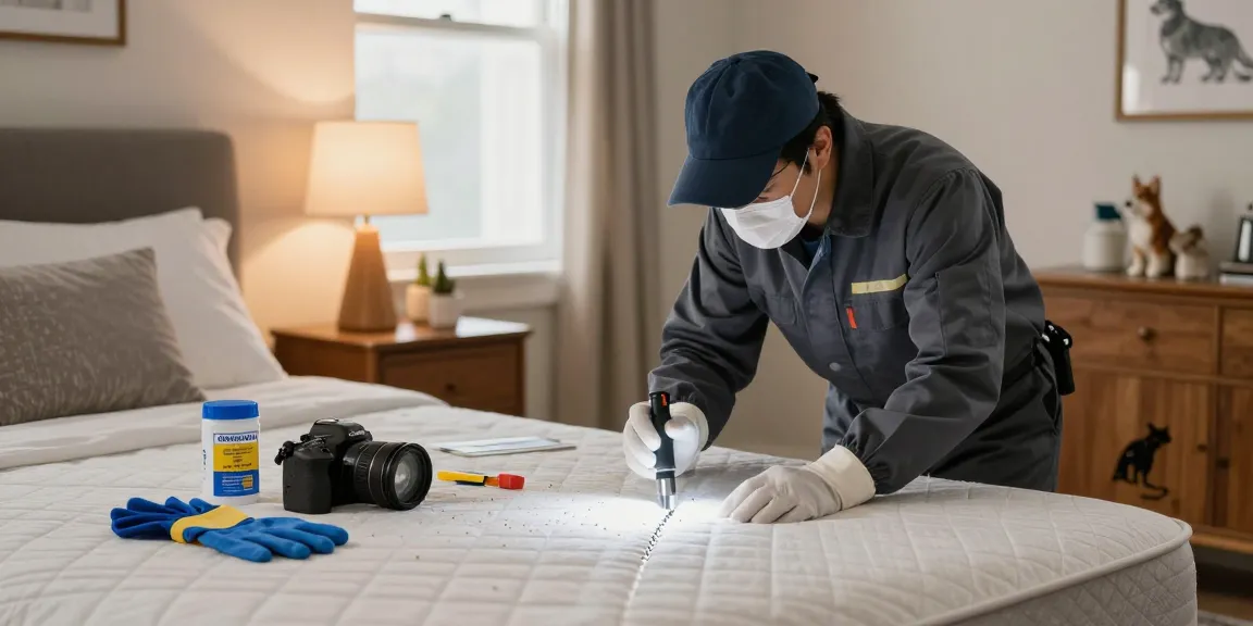 Expert bed bug pest control service in Milwaukee inspecting a mattress, ensuring comfort and safety.