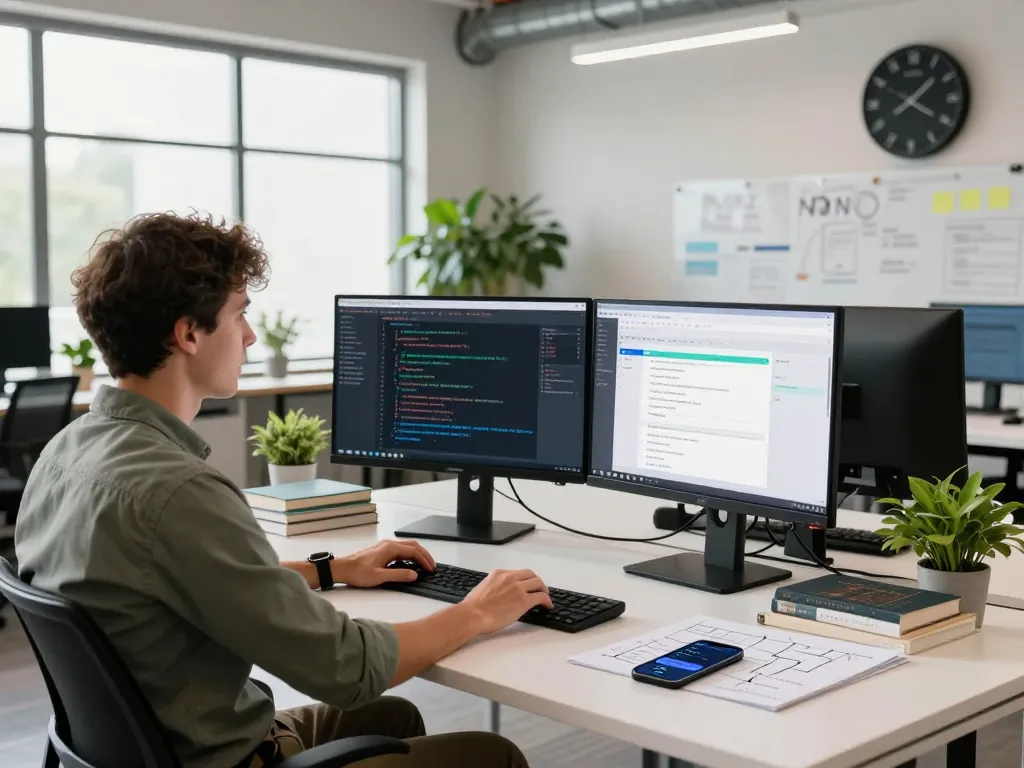 Automation specialist optimizing workflows with n8n in a modern tech workspace.