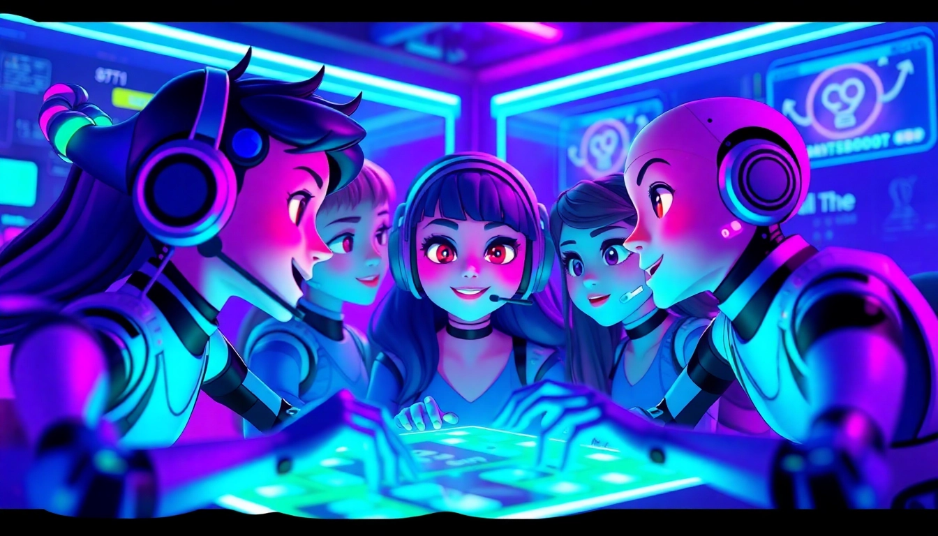 Interactive scene from crush on ai featuring animated characters in a vibrant chat room.