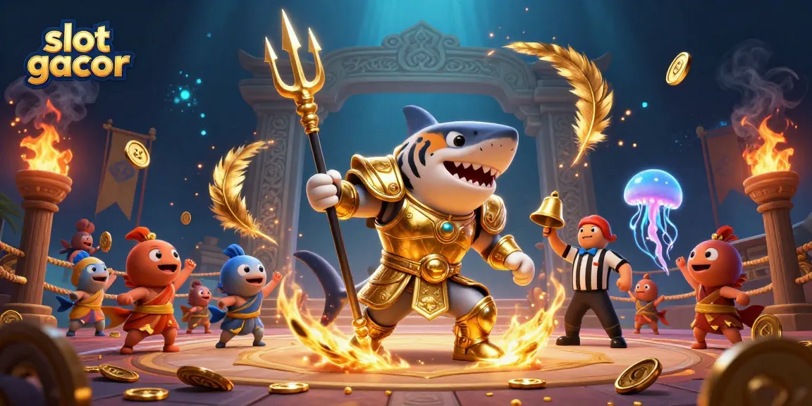 Play exciting slot gacor games with enhanced winning odds amidst a vibrant underwater colosseum.