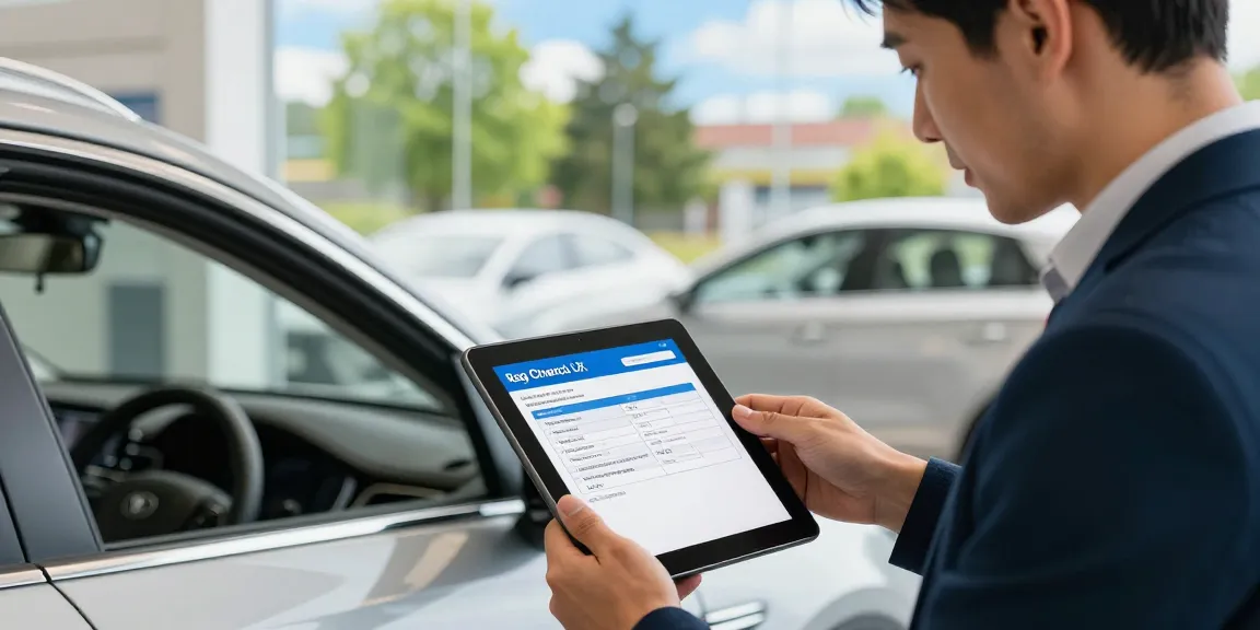 Buyer conducting a reg check UK on a vehicle history report before purchase.