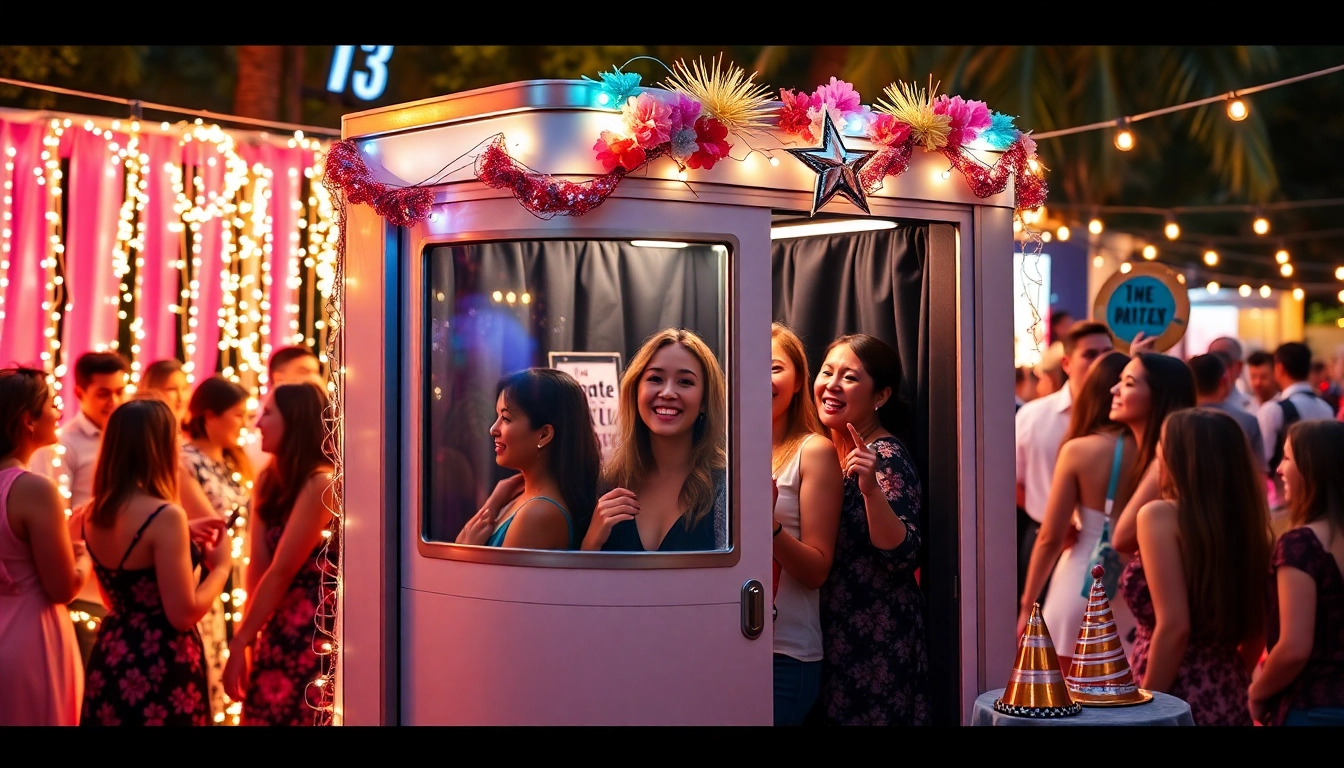 Engaged guests enjoying a photo booth rental at a lively event.