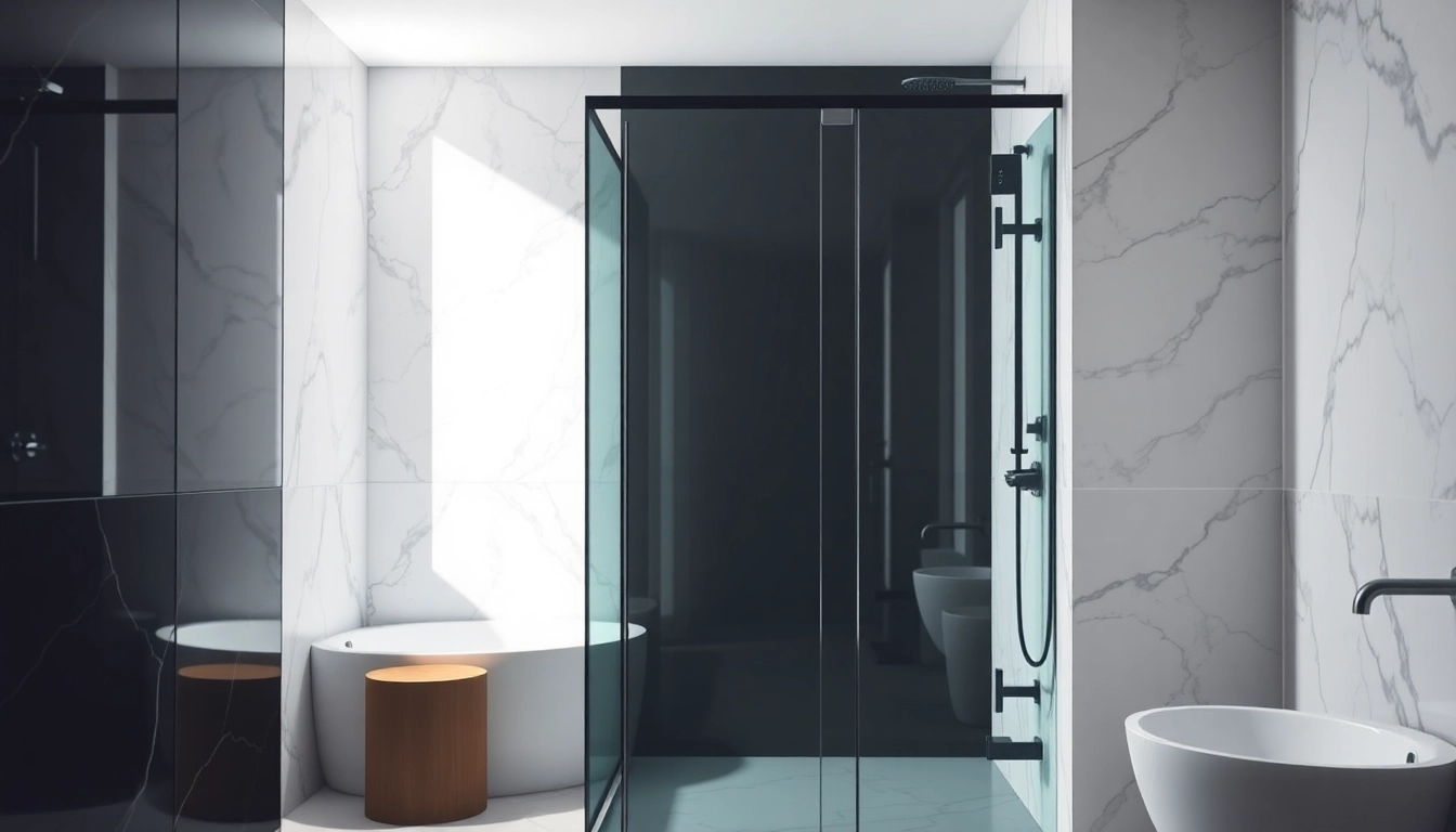 Stylish black shower door enhances a modern bathroom, showcasing elegance and functionality.