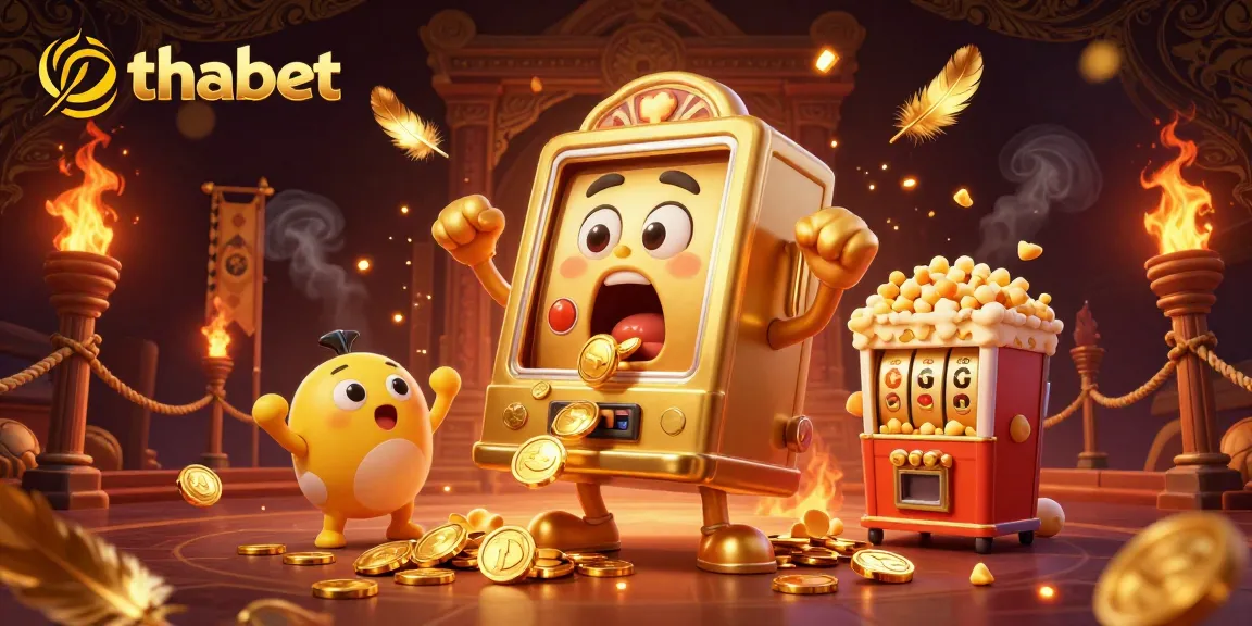 Witness the thabet golden slot machine hitting a jackpot while baby slots cheer, embodying the thrilling casino scene.