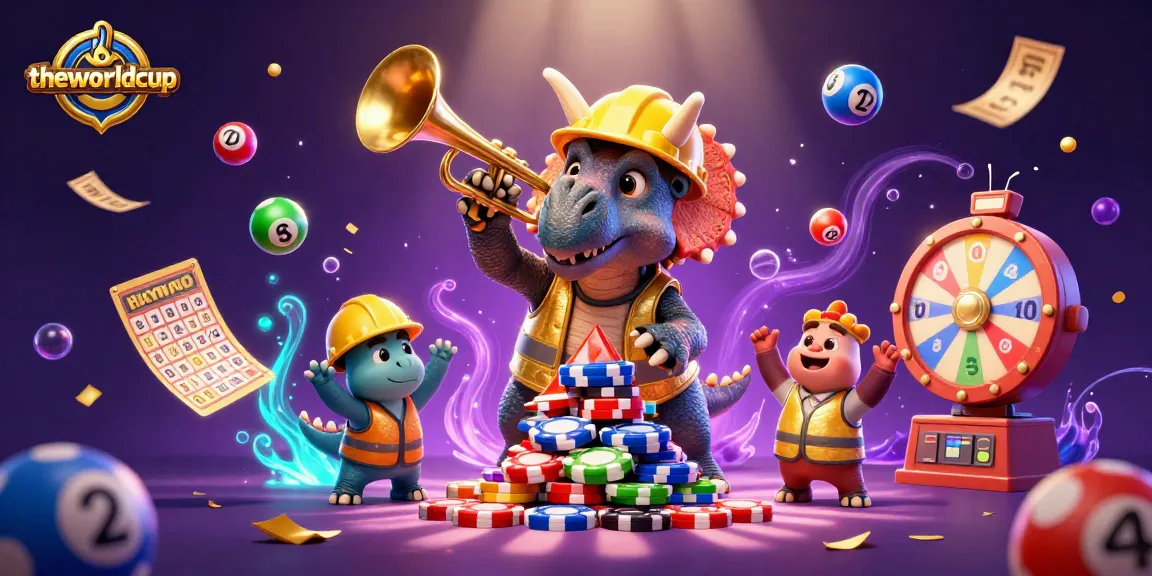 Theworldcup celebrates with a triceratops and parasaurolophus amidst vibrant casino elements.