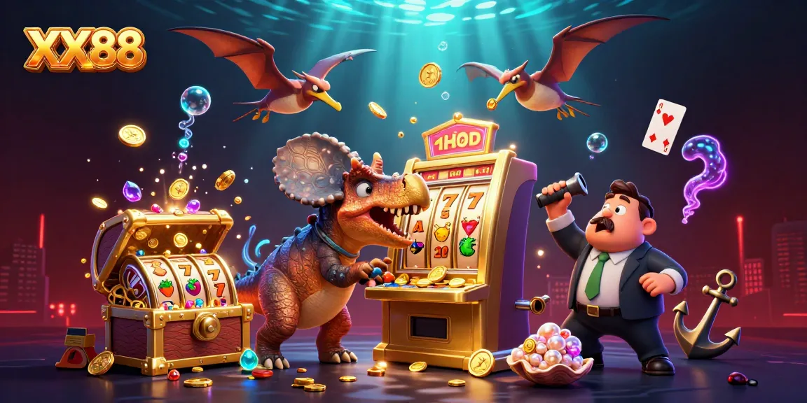 Experience the thrill of XX88 as a cartoon dinosaur wins big at a casino!