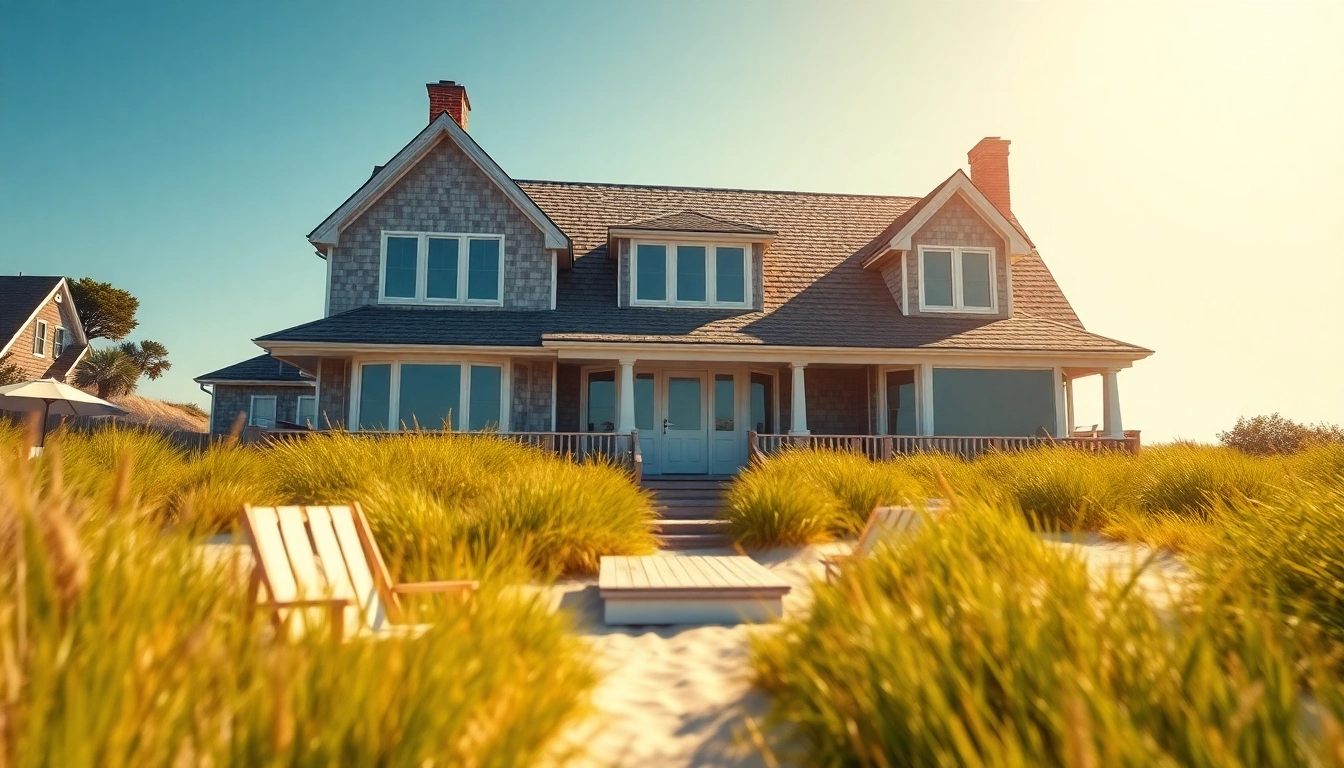 A beautiful Cape Cod home set against a picturesque coastal scenery with warm sunlight.