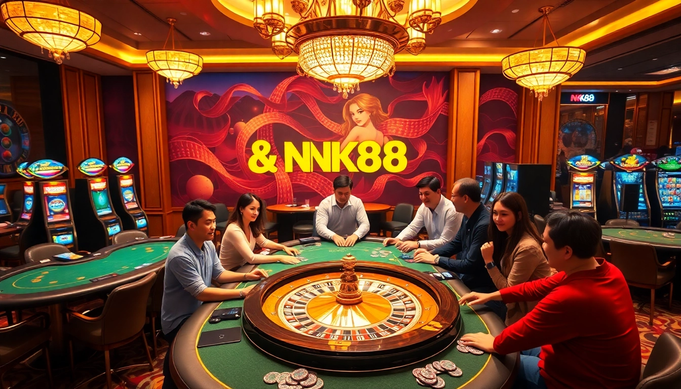 Experience the electrifying atmosphere of NK88 where players enjoy exciting casino games and lavish decor.