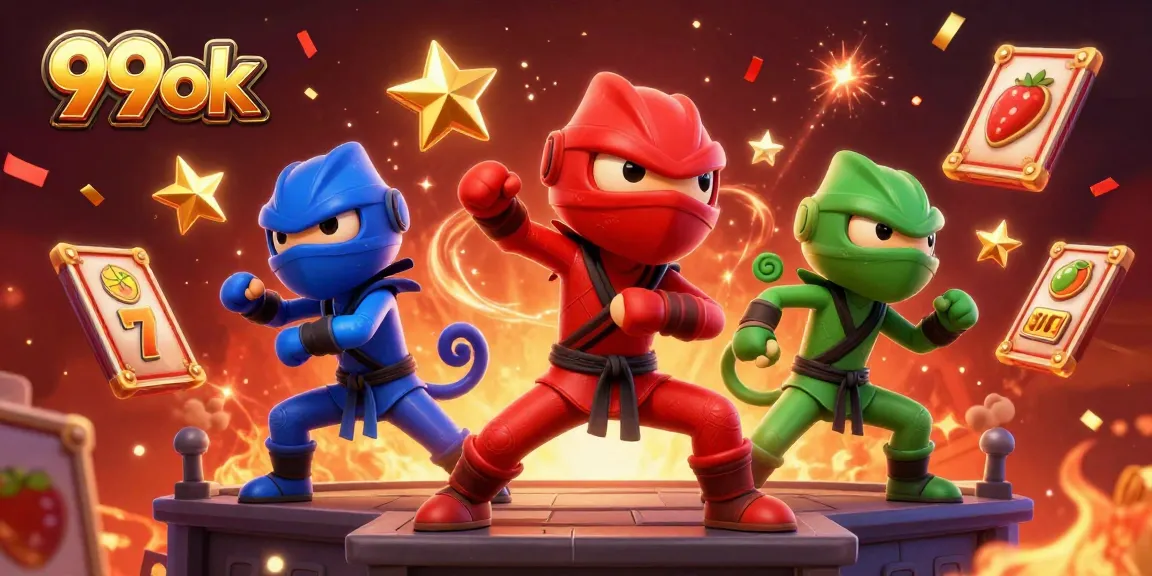 Experience the excitement of 99ok with colorful chameleon ninjas mastering their gameplay.