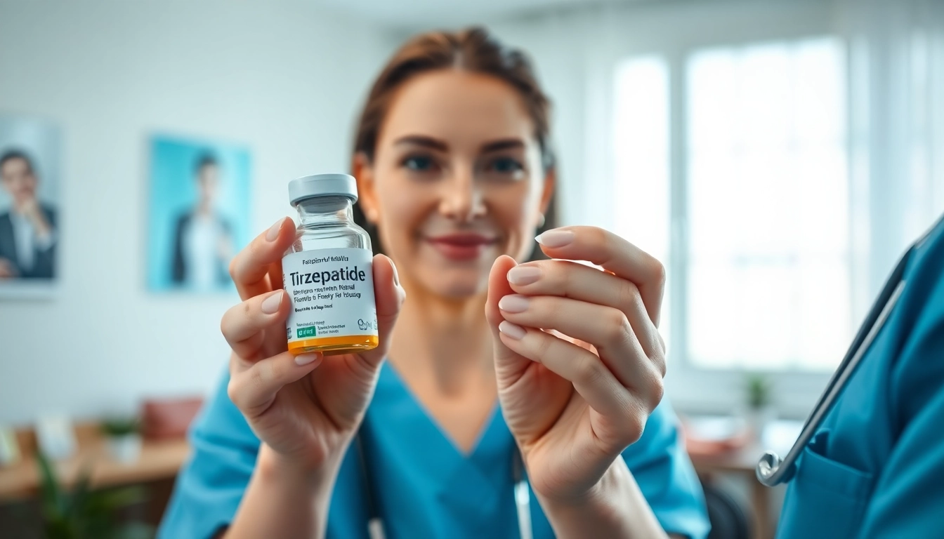 Tirzepatide medication held by a nurse in a healthcare setting, conveying professionalism and care.