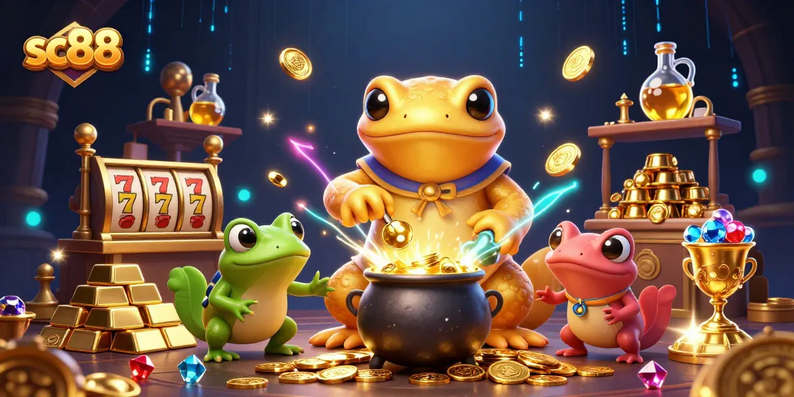 Experience thrilling gameplay with sc88 as a giant golden salamander alchemist transfigures coins amidst enchanting gold and jewels.