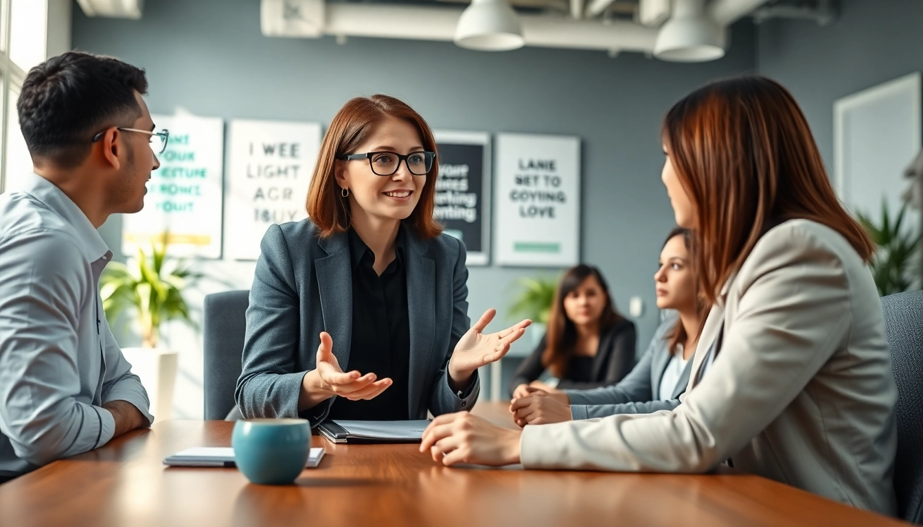 Career coaching session where a professional coach guides clients, promoting growth and collaboration.