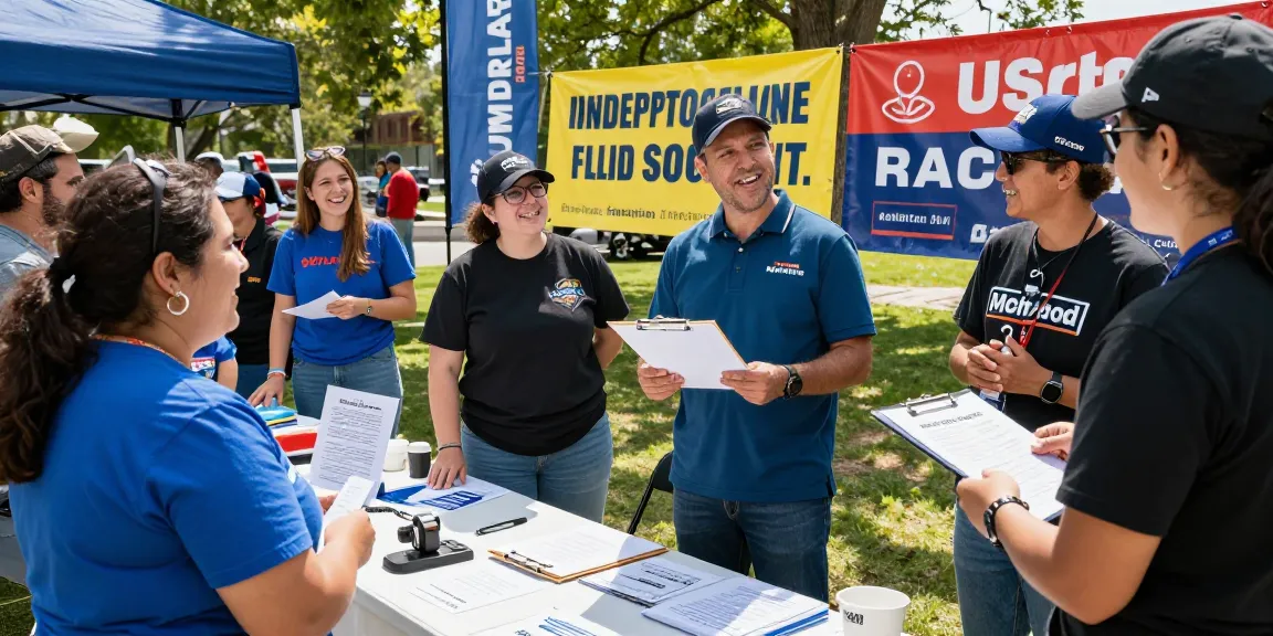 Independent candidate marketing event showcasing engaging voter interactions and campaign materials