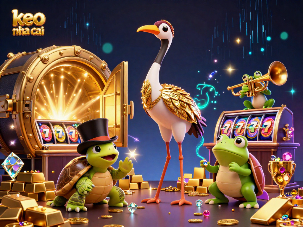 Experience the excitement of keo nha cai with a vibrant 3D casino scene full of glimmering treasures and animated characters.
