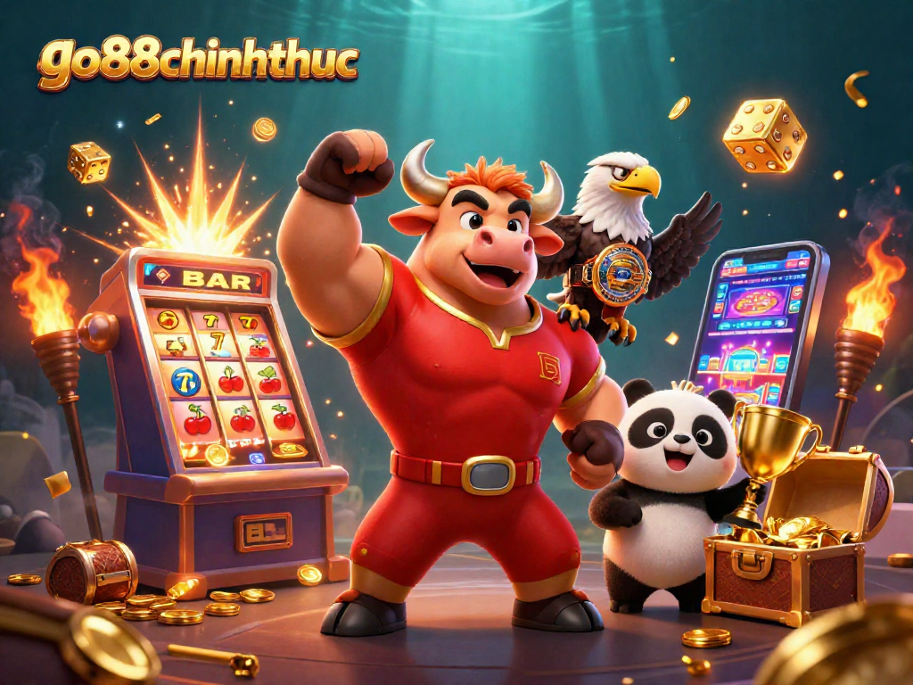 Experience the excitement of go88chinhthuc with a dynamic casino scene featuring winning characters and vibrant game elements.