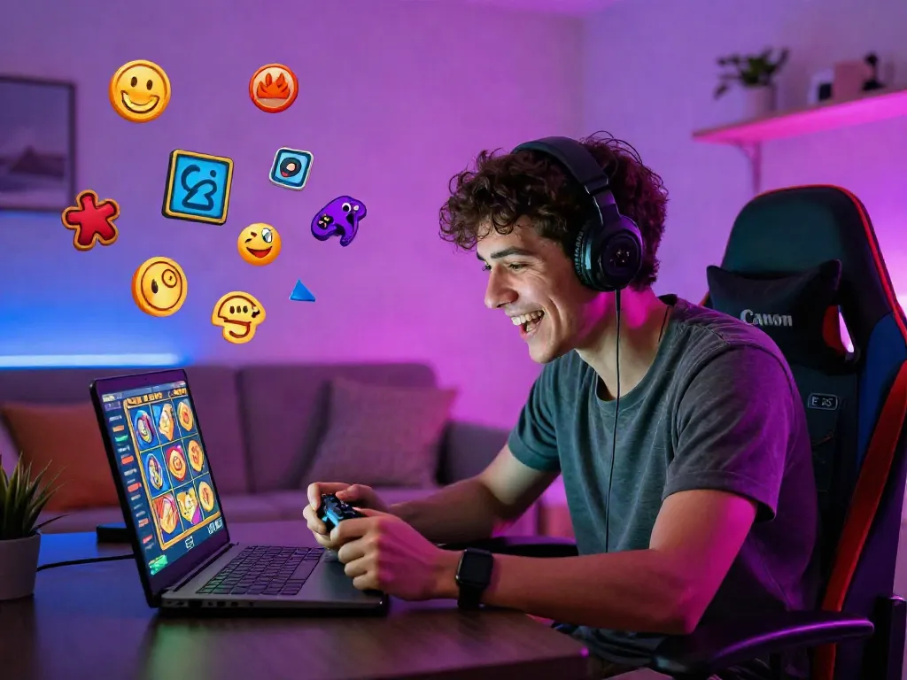Player enjoying situs slot games showcased in a cozy gaming room.