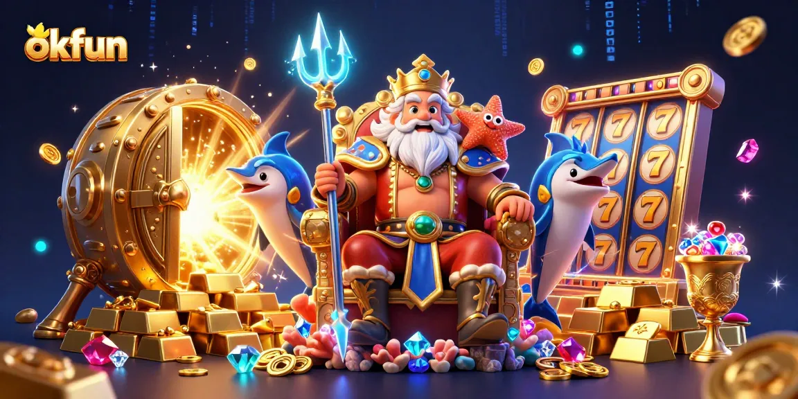 Experience the excitement of okfun with vibrant casino elements and dynamic characters in a rich 3D scene.