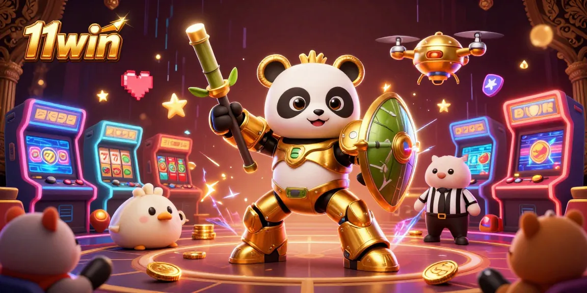 Join the excitement at 11win's casino arena featuring an action-packed mech-suit panda pilot.