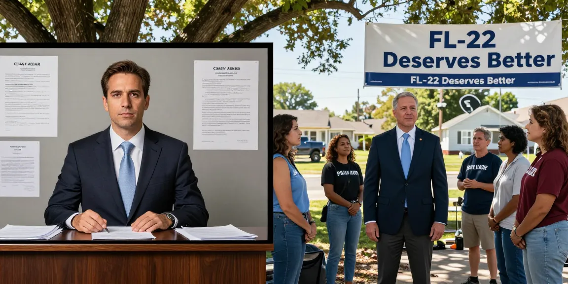 Casey Askar contrasted with a community-focused candidate in FL-22 campaign settings, highlighting legal scrutiny and local engagement.