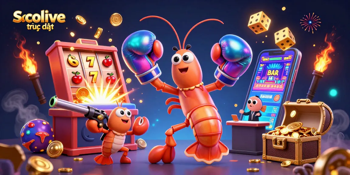 Socolive trực tiếp showcases vibrant slot machine action with dynamic sea characters in a colorful 3D setting.