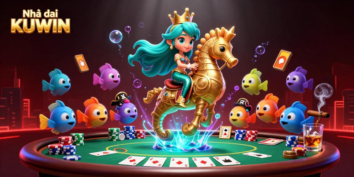 Experience the thrill of Nhà cái KUWIN with colorful casino elements and dynamic underwater scenes.
