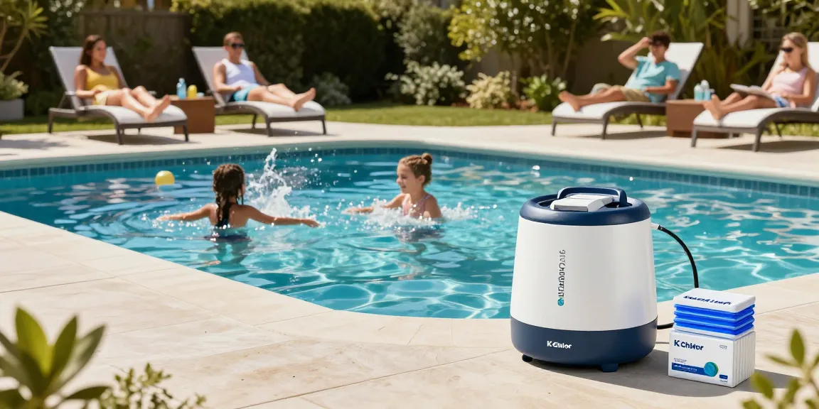 best chlorinator for inground pools shown in vibrant backyard pool scene with family enjoying summer