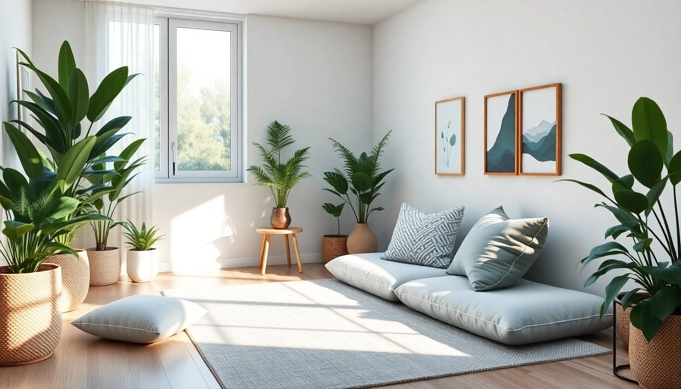 Enhance mental wellness in a serene office space with a meditation corner and calming decor.
