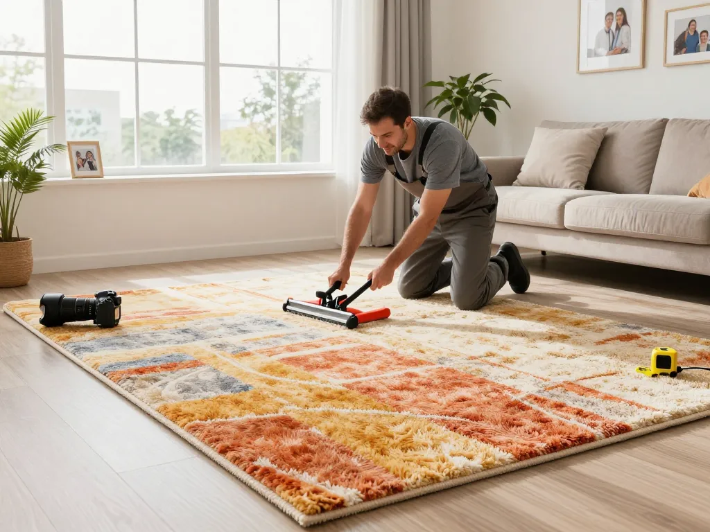 Expert carpet fitters near me transforming a living room with plush new carpeting.