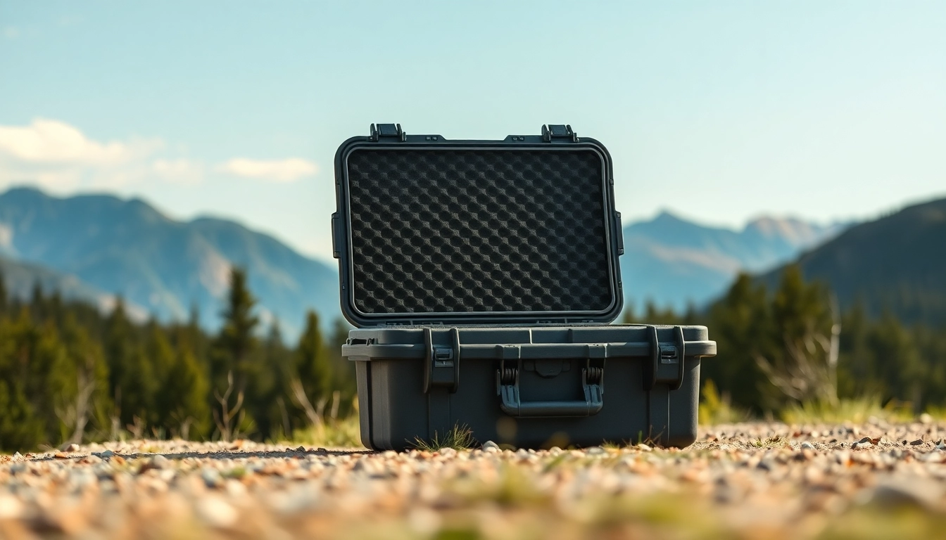 Pelican gun case for sale showcased outdoors, emphasizing rugged design and protective quality.