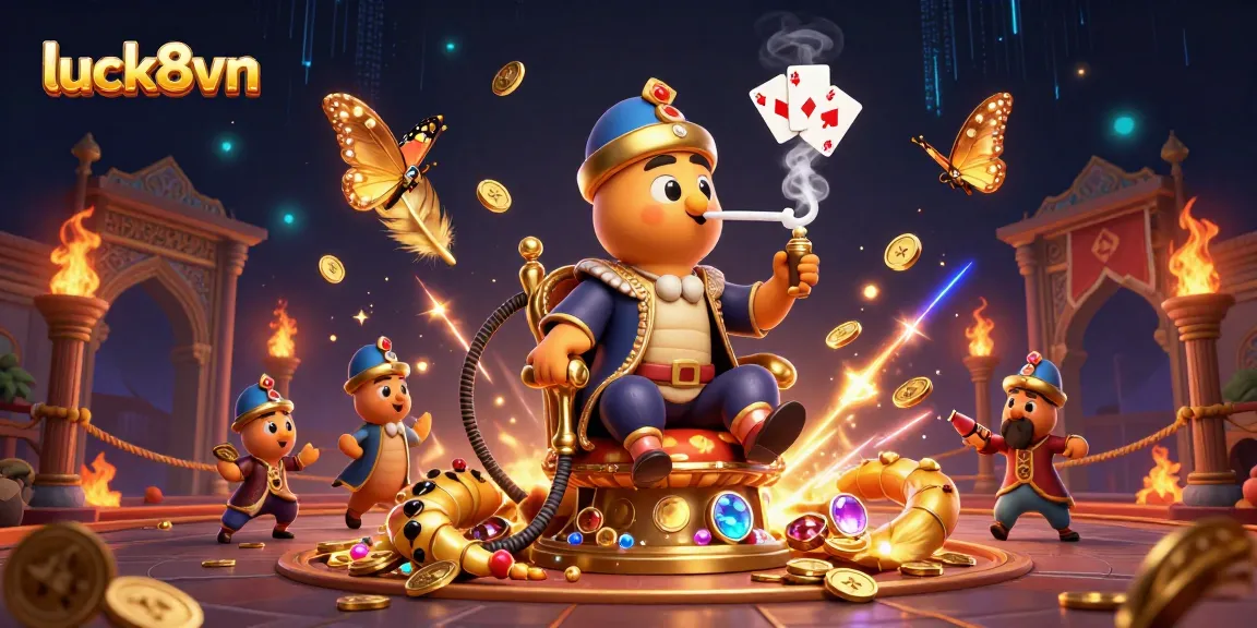 Engage with luck8vn’s vibrant casino atmosphere featuring a charismatic caterpillar master amidst epic gambling elements.