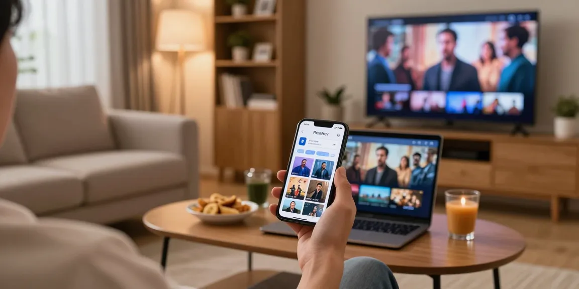 Pikashow APK streaming on smartphone in a cozy living room setting with snacks.