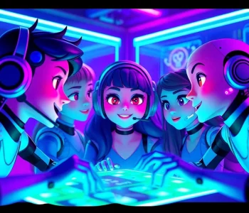 Interactive scene from crush on ai featuring animated characters in a vibrant chat room.