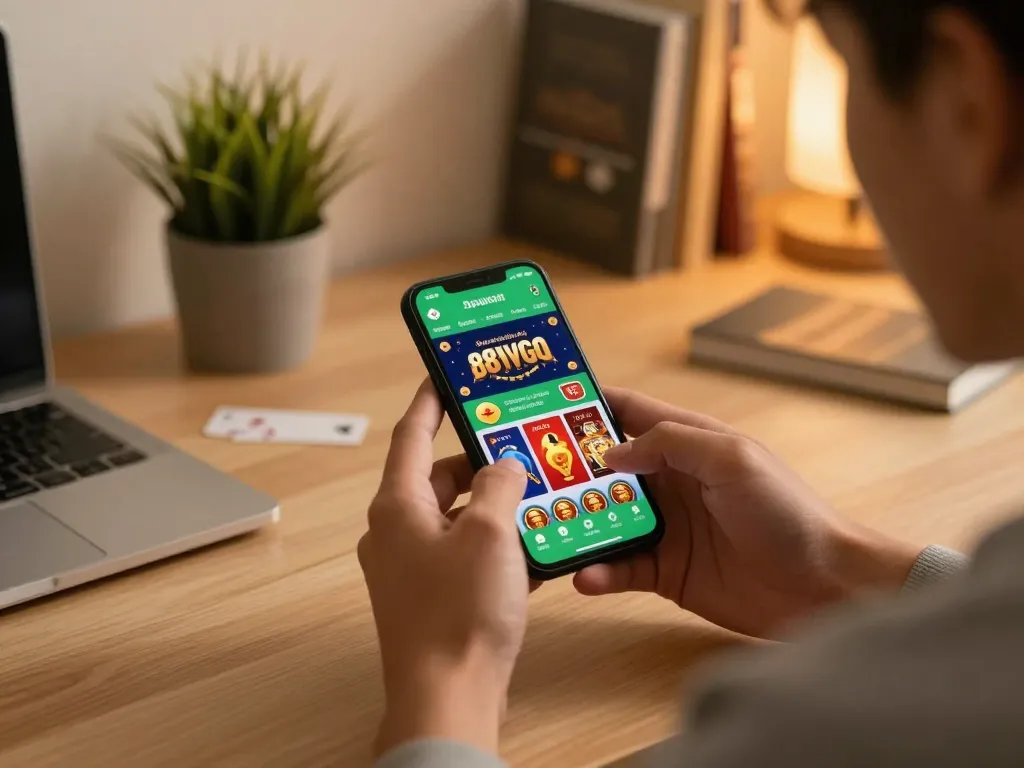 Engaging with the 88vvgo app for online gambling in a cozy home setting