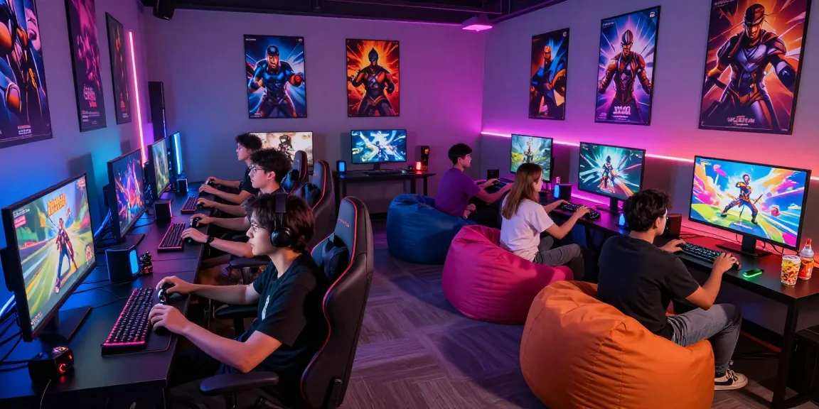 Engaged players enjoying an adult game in a vibrant gaming setup with neon lights.