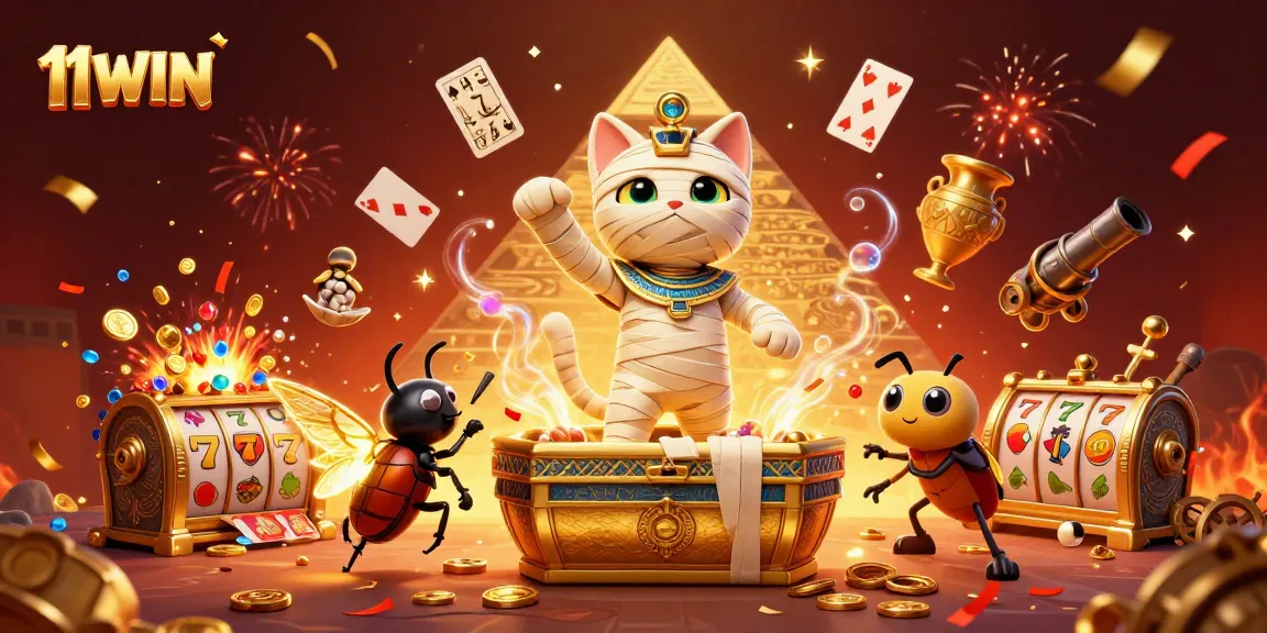 Experience thrilling moments with 11WIN in a vibrant pyramid casino scene featuring unique game elements.
