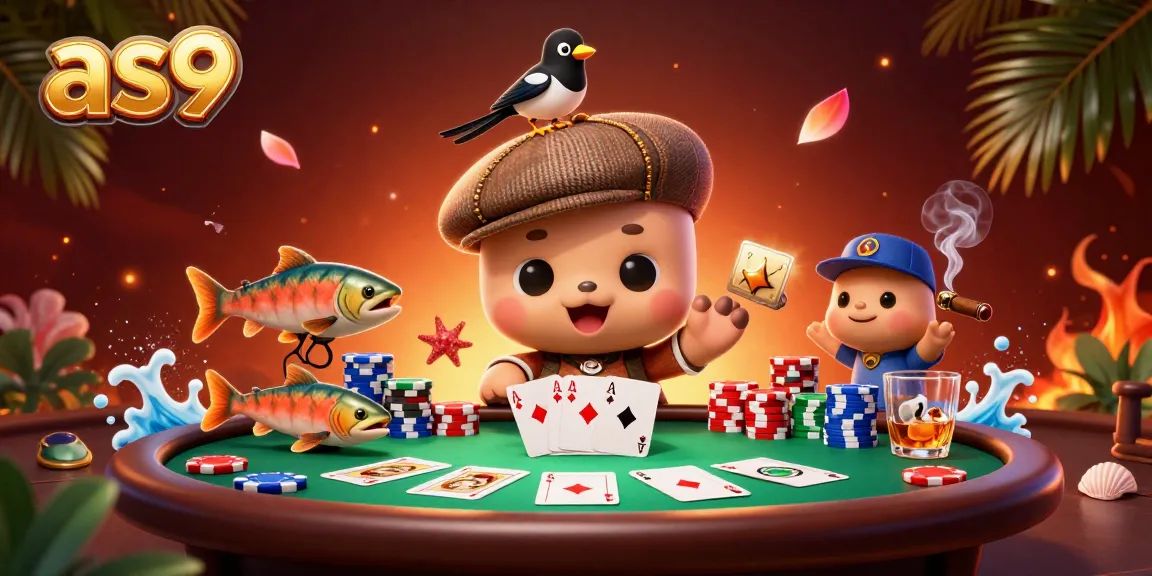 Experience thrilling poker action with as9 in a vibrant casino scene featuring fun characters.