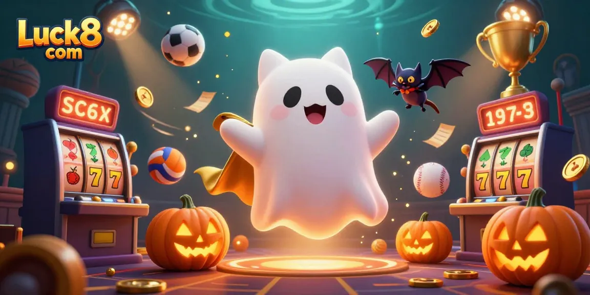 Experience thrilling wins at Luck8 com with a friendly ghost cat and vibrant casino elements!